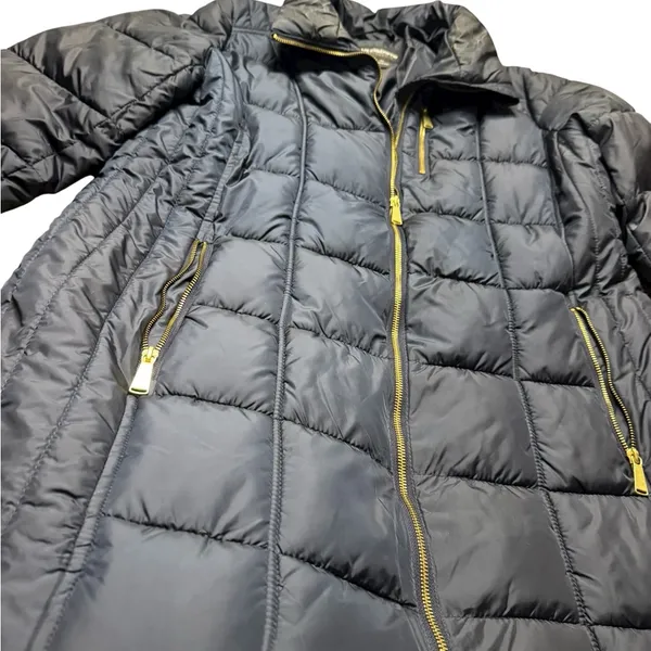 🧥‎ Liz Claiborne Women’s Navy Quilted Puffer Coat XXL Gold Zip Longline Warm 🧥 - Image 2