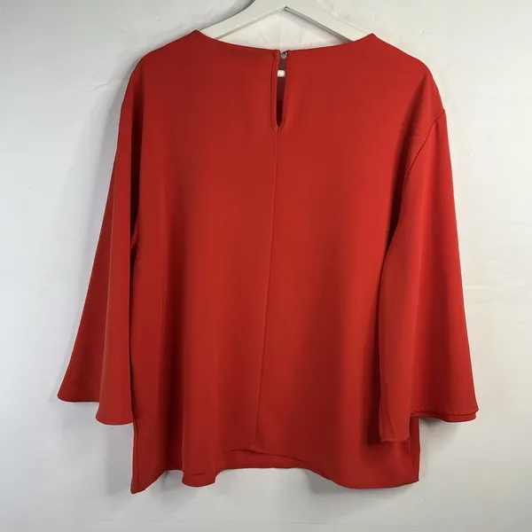 Apt. 9 XL Blouse Bell Sleeve Keyhole Back Stretch Career Red Flowy Holiday - Image 5