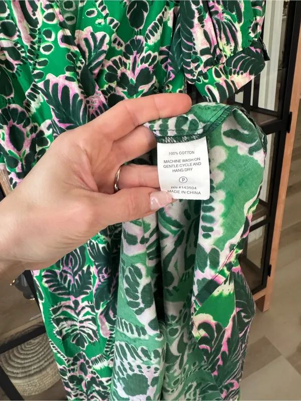 Marie Oliver Rita midi dress wrap kelly green print puff sleeve tie front cotton - Image 8