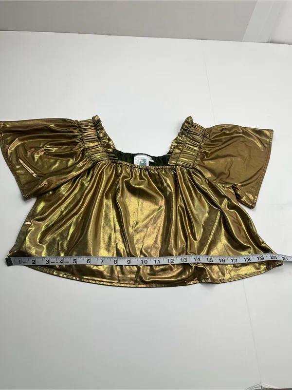 Queen Of Sparkles Metallic Gold Flutter Top Women's XS Cropped *TINY FLAW - Image 7
