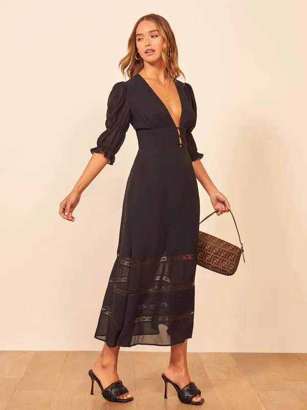 Ginny Black V-Neck Midi Dress - Image 3