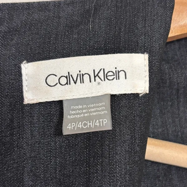 Calvin Klein Sheath Dress Womens 4P Navy Denim Look Gold Zipper Career Timeless - Image 6