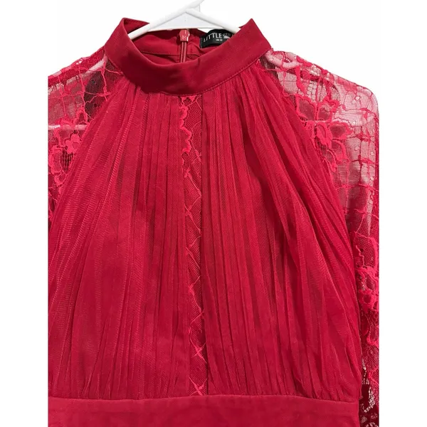 Little Mistress Lace Long Sleeve High Neck Maxi Dress‎ Red Women's Size 6 - Image 3