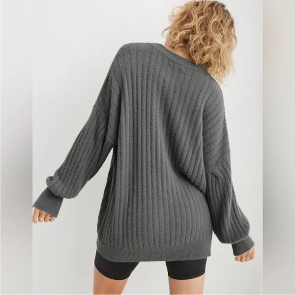 Aerie Buttercream Ribbed Oversized Sweater Green XL Soft Crewneck Pullover - Image 2