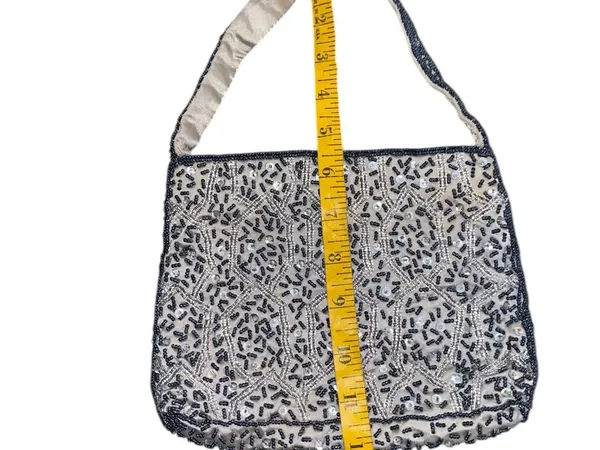 Vintage 90s Hillard& Hansen satin beaded evening bag formal purse prom black tie - Image 6