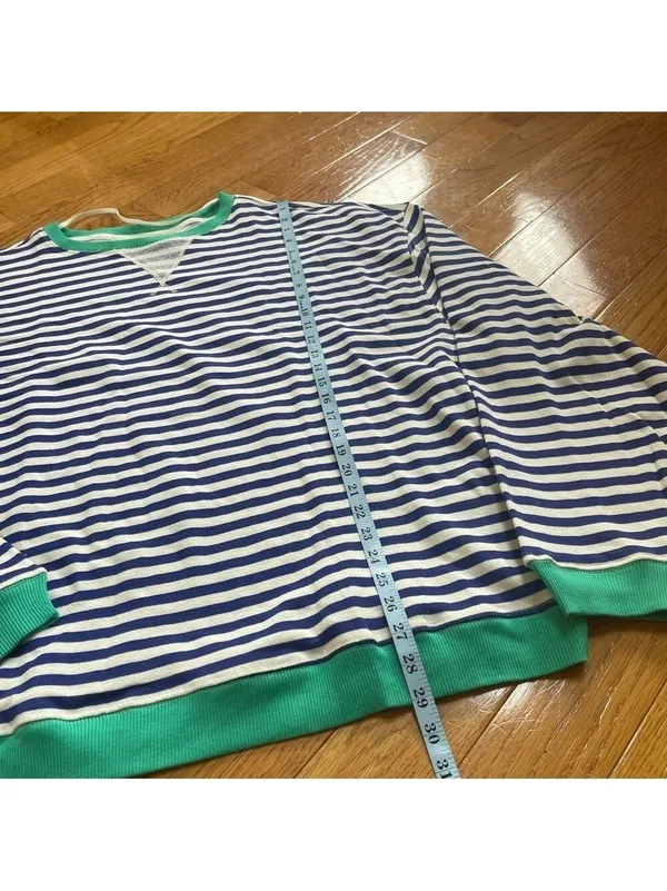 FREE PEOPLE Classic Striped Oversized Crewneck / Sand Dollar Combo - Image 6