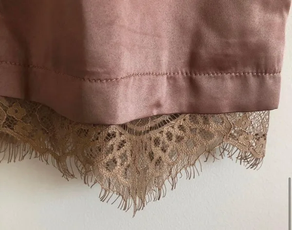 XS Brown Satin Slip Dress With Lace Trimming - Image 4