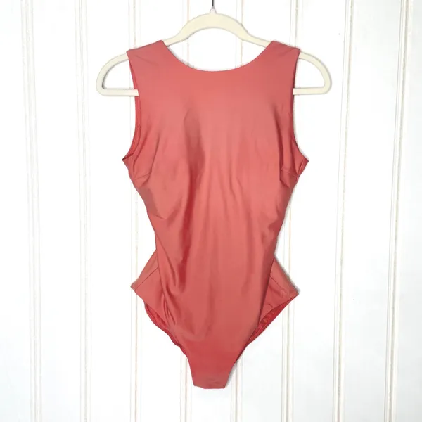 Lululemon Waterside High-Neck One-Piece Swimsuit Coral Pink Open Back Sz 6/8 - Image 7