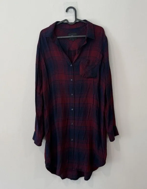 Rails Long Sleeve Plaid Button Front Shirt Dress in Red and Black SZ S 1991 - Image 3