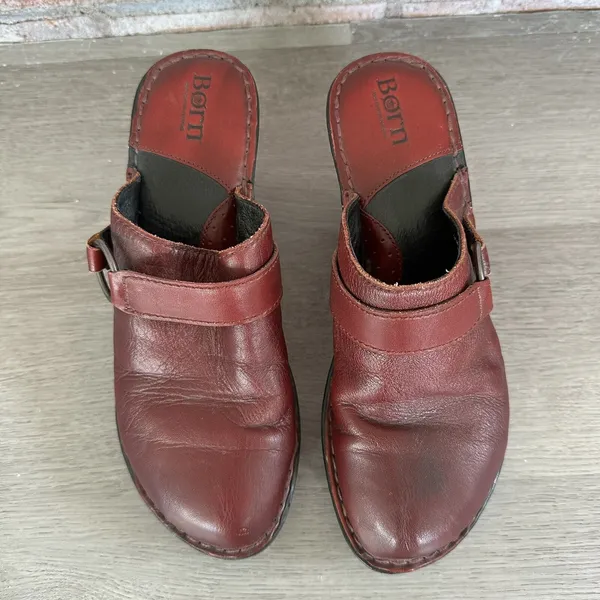 Born Slip On Clogs Red Burgundy Leather Y2K Size 9 Boho 90s Vintage Eclectic - Image 2