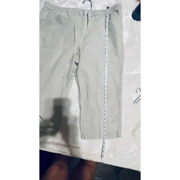 Liz‎ Claiborne Linen Blend Drawstring Crop Pants Beige Womens Large Wide Leg - Image 9