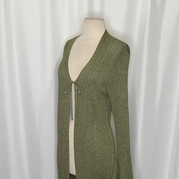 By ANTHROPOLOGIE Long Shine Cardigan‎ Sweater Green Tie Front Knitwear Small - Image 7