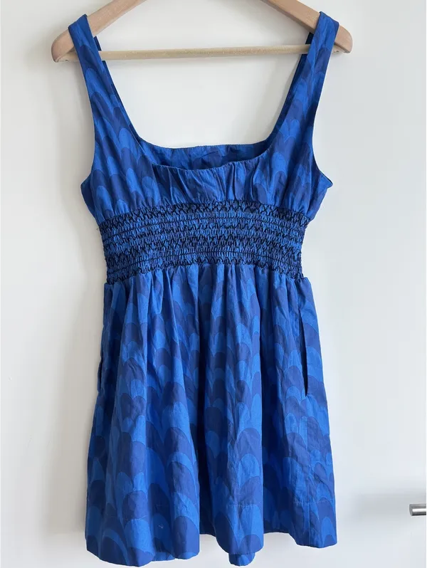 Anthropologie Maeve Blue Smocked Square Neck Mini Dress Size M - Image 6