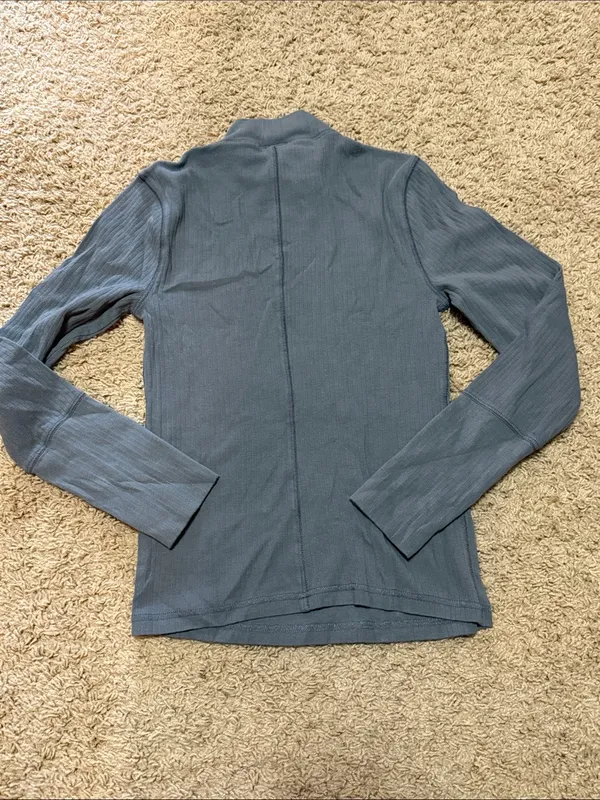 Ribbed Mock Neck Long Sleeve Top - Slate Blue Gray - Image 4