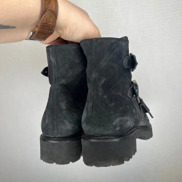 M.Gemi Black‎ Suede Studded Triple Buckle Moto Boots Made in Italy Size 38 - Image 4