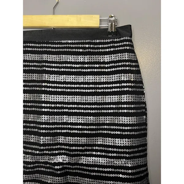 American Eagle Outfitters Skirt Womens 6 Black Sequin Stripe Mini Lined Back Zip - Image 2