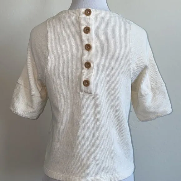 🎀 3/$20 Madewell women’s XXS textured‎ jacquard button back cream top - Image 5