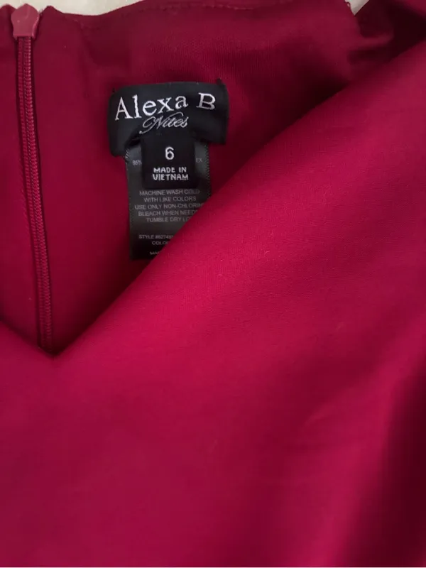 Alexa B One-Shoulder Ruffle Midi Dress in Burgundy - Image 2
