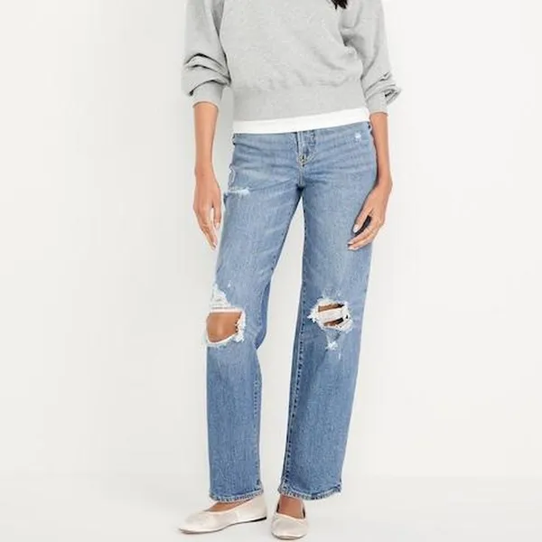 Old Navy OG Loose Jeans 14 Tall High Rise NWT Distressed Straight 34.5 Inseam - Image 4