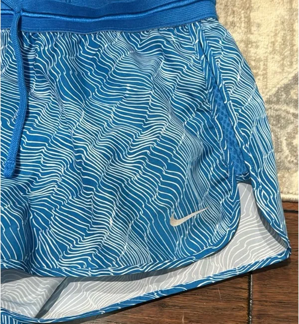 Nike Women's Dri-FIT Blue/ White "Run Fast" Wavy Abstract Print Running Shorts - Image 7