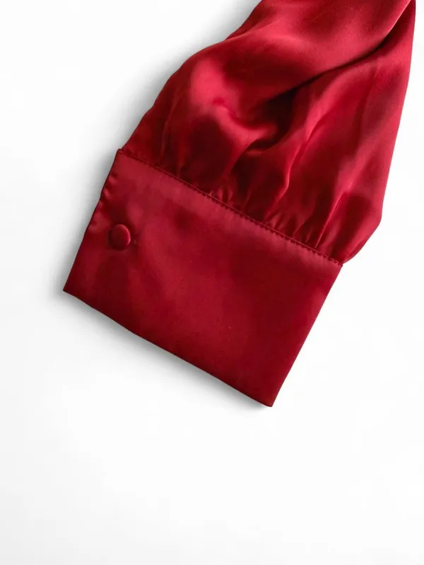 NWOT Red Satin Long Sleeve Tie Waist Mini Dress Size Small - Image 4