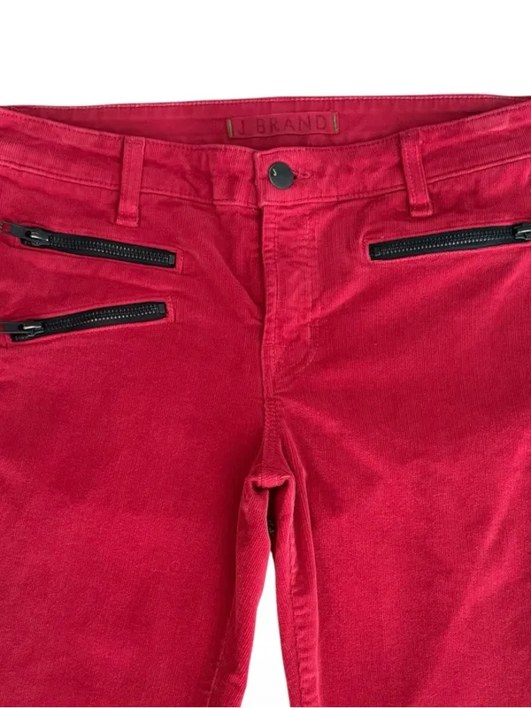 J Brand Great Red Corduroy Skinny Black Zippers Low Rise Ankle Zoey Pants 27 - Image 2