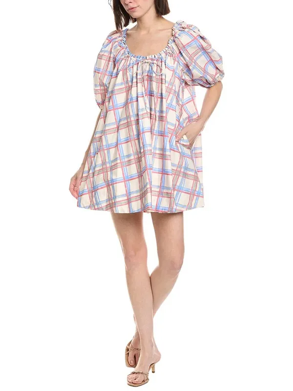 Jacquie the Label Emma Cotton Oversized Mini Dress Blue Multi Size Small - Image 2