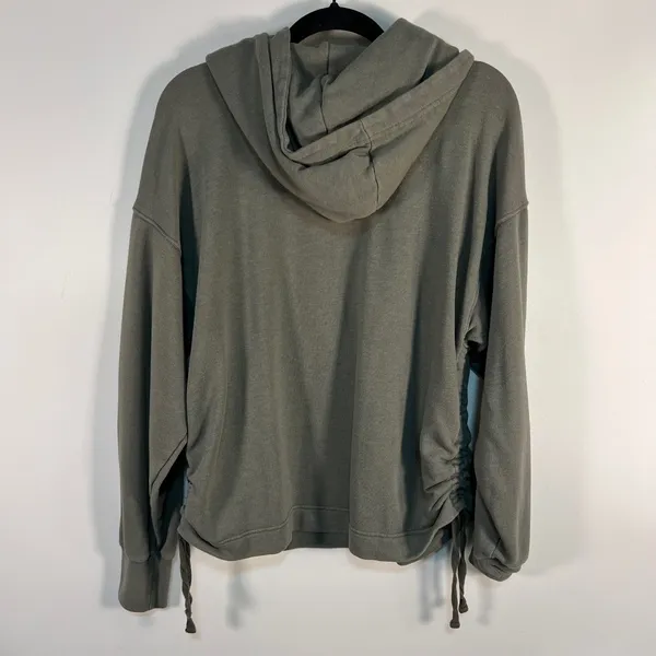 Aerie Womens Oversized Ruched Side Tie Hoodie Olive‎ Green French Terry XL - Image 7