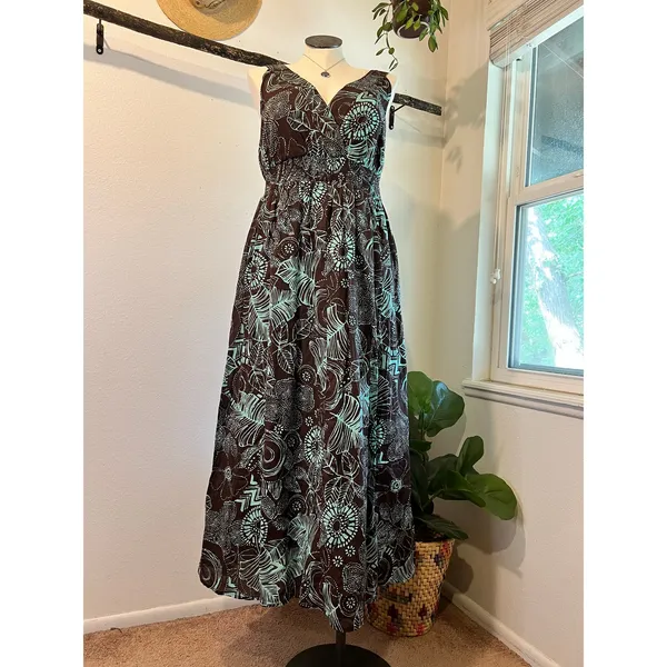 Vasna Desire Cotton Y2K Brown Teal Turquoise Maxi Tank Dress Size 1X - Image 11