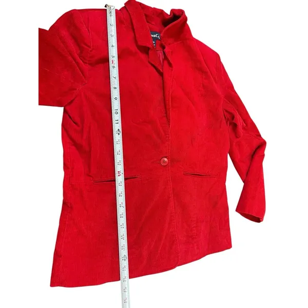 VTG Y2K Denim & Co Red Corduroy Button Front Blazer Jacket M - Image 7