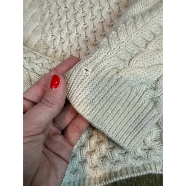 Naadam Wool Cashmere Cable Knit Cropped Sweater Cream Ivory Medium - Image 9