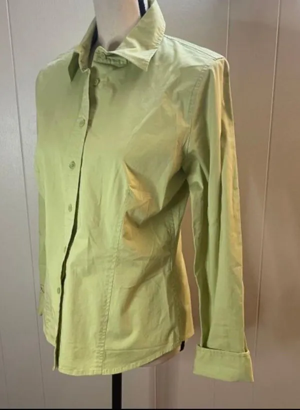 Sz S Lime Green Button Down Long Sleeve Shirt Top - Image 3