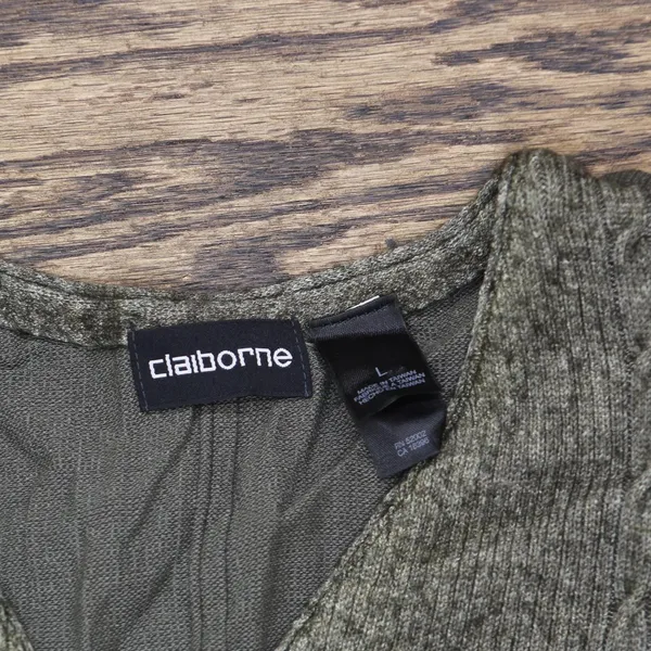 Claiborne Womens Wool Blend Mixed Media Sleeveless Sweater Cardigan Green L - Image 3