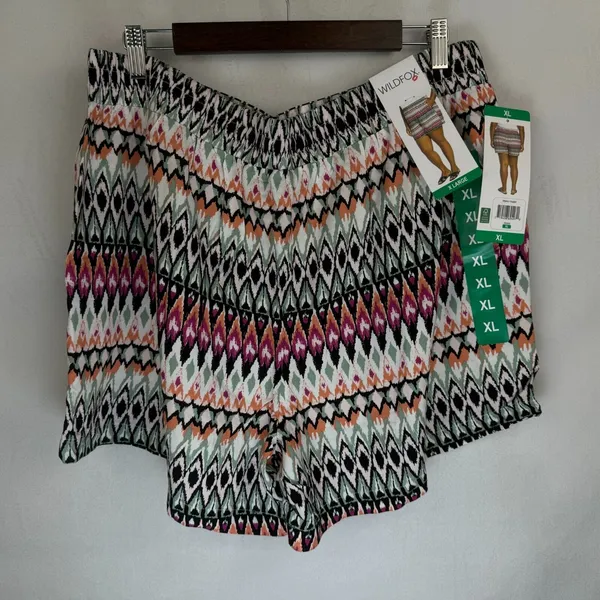 Wildfox Women Relaxed Fit Pull-On Shorts Sz XL Orange Multicolor Pockets - Image 2