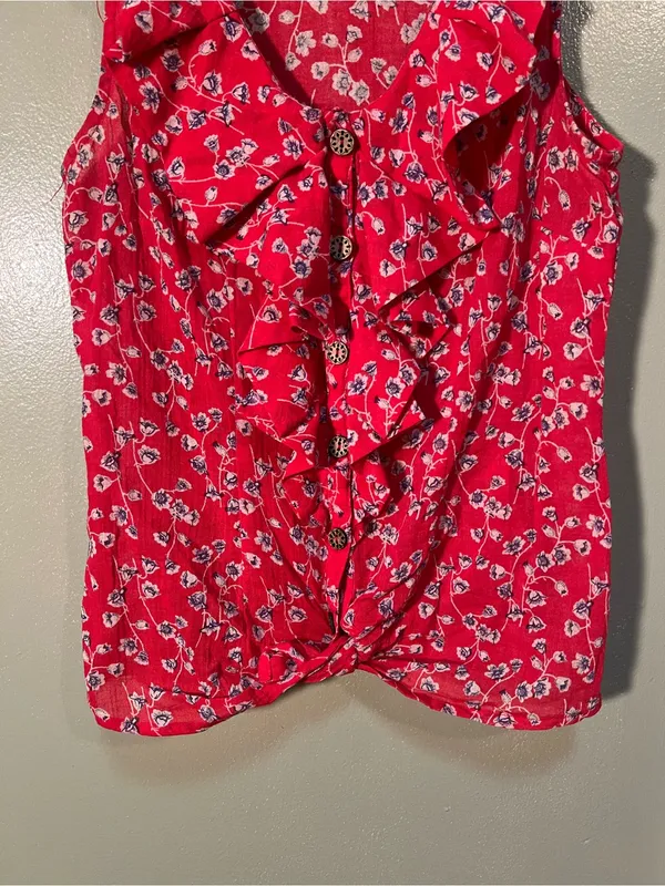 Edme‎ & Esyllte Anthropologie Women's Sleeveless Button Down Blouse Red Floral - Image 4