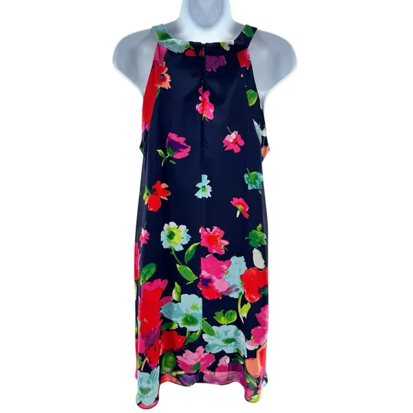 Betsey Johnson Floral Dress Size 8 Sleeveless Navy A-Line High‎ Neck Summer - Image 4