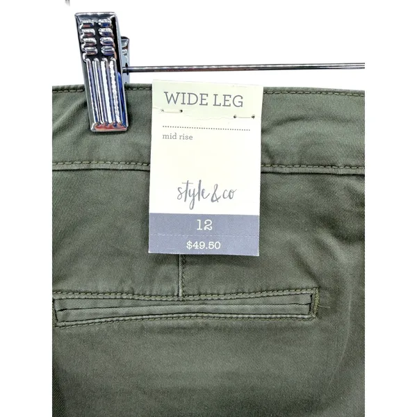 tyle & Co Womens Wide Leg Crop‎ Mid Rise Core Pants Olive Green Size 12 New - Image 3