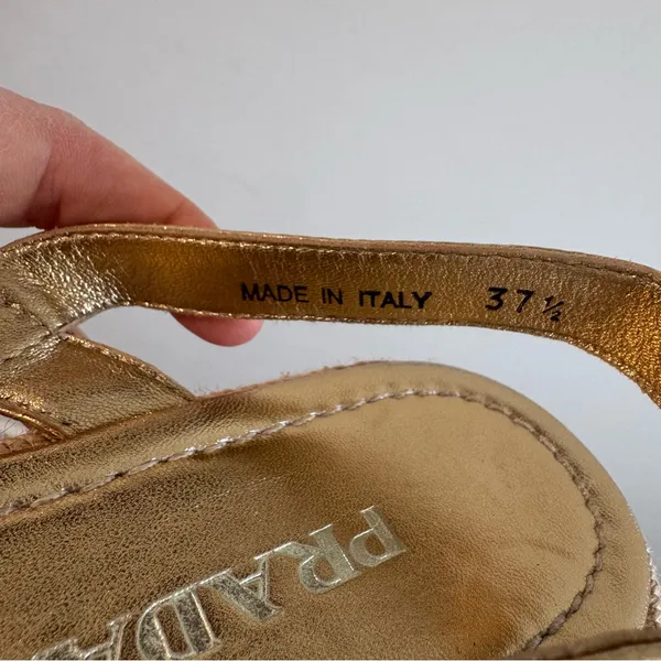 Prada Strappy Gold Leather Platform Espadrilles‎ Size 37.5 - Image 8