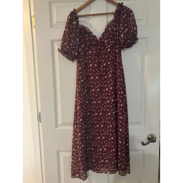 DRESS FORUM Floral Off Shoulder Midi Dress Size Small S MILKMAID DARK COTTAGE - Image 2