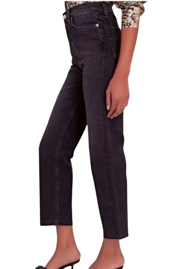 Re/Done Womens High-Rise Straight Leg Black Denim Jeans Size 29 - Image 6