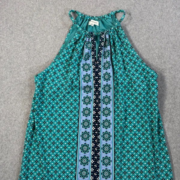 Max Studio Women's Small Halter Neck Shift Dress Teal Green Sleeveless Geometric - Image 2