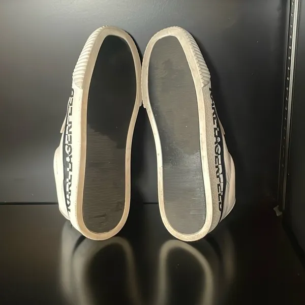KARL LAGERFELD PARIS Josie Leather White Black Slip-On Sneakers $129 EUC Wmn’s 7 - Image 9