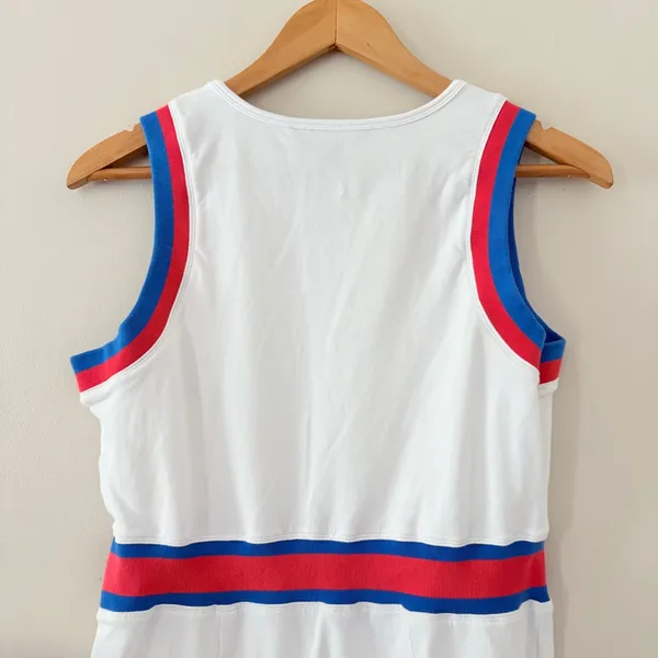 Boston Proper Sport Dress Medium White Red Blue Striped French Terry Flounce Hem - Image 6