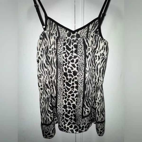 Y2K 2000s Express Sz S Flowy Silky Tank Top Animal Zebra Leopard Spaghetti Strap - Image 6