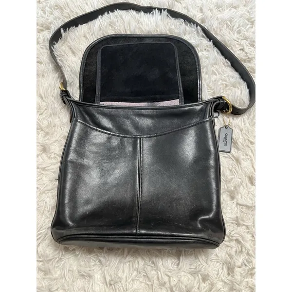 Vintage 90’s Coach Black Flap Leather‎ Bag Made In USA Y2K - Image 12