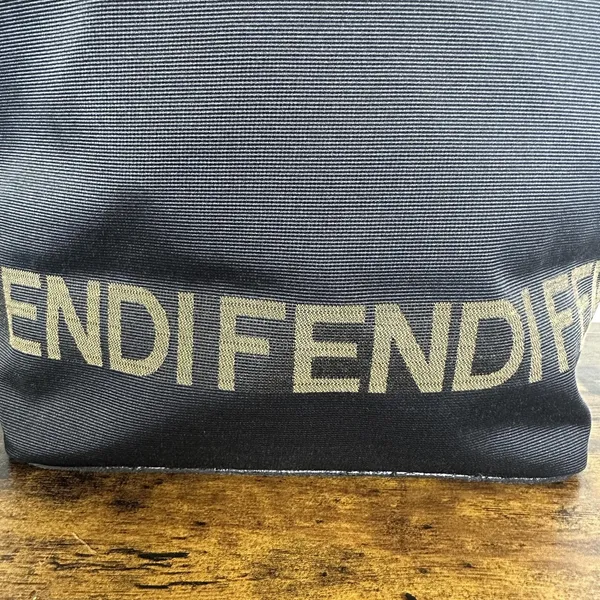 Fendi Roma Shopper Tote Bag Medium Black Nylon Logo Handles Italy Designer - Image 6