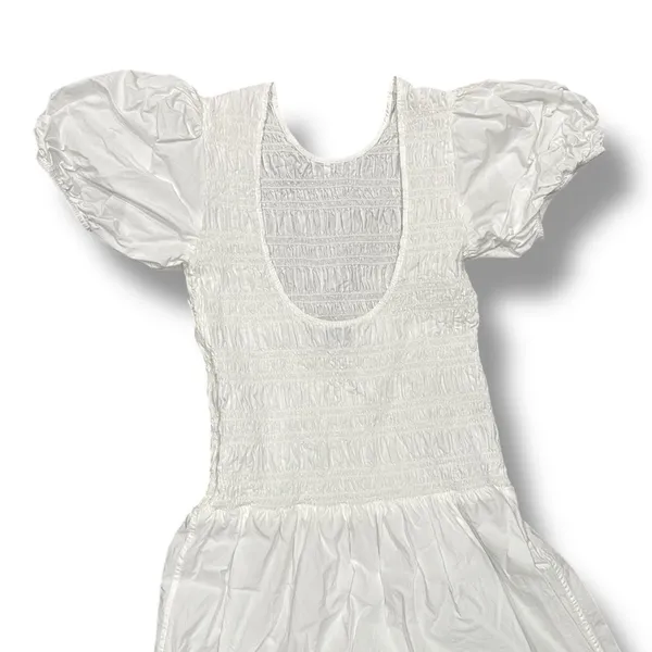Ganni Smocked Poplin Midi‎ Dress in White Organic Cotton - Image 9
