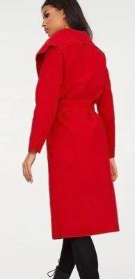 Moda OS Belted Shawl Collar Coat Red - Image 2