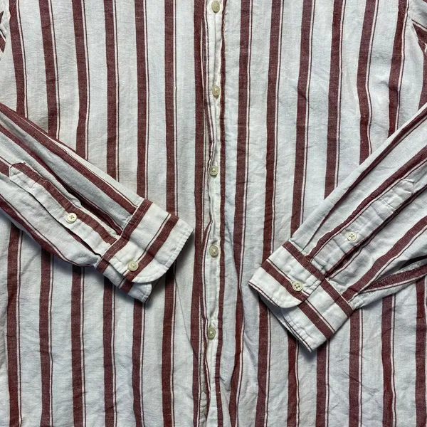 Zara Relaxed Fit Striped Long Sleeve Shirt Womens Size M Brown White‎ - Image 3