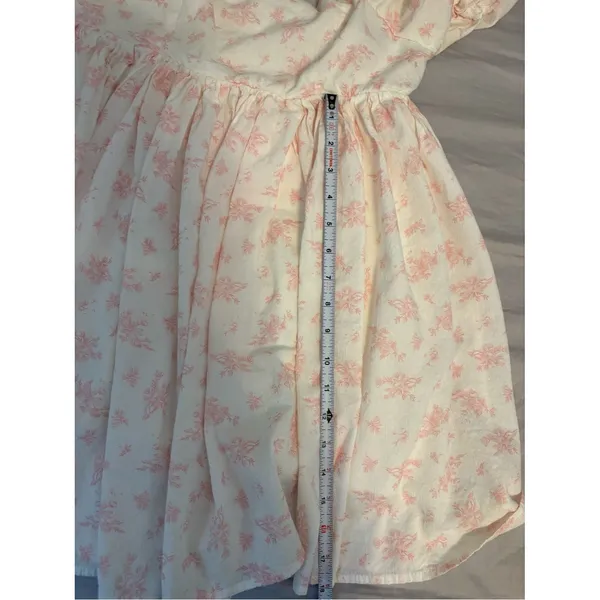 ABLE Pink Floral Babydoll Mini Dress Puff Sleeve Cottagecore Large - Image 7
